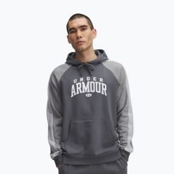 Bluza Under Armour Rival Fleece Colorblock Hoodie. Szare bluzy nierozpinane męskie Under Armour, bez wzorów, sportowe, bez ramiączek, bez kaptura. Za 209.99 zł.