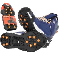 Nakładki antypoślizgowe raczki turystyczne na buty Rapeks Easy. Brązowe buty trekkingowe męskie RAPEKS, bez wzorów, sportowe, bez obcasa, bez zapięcia. Za 47.99 zł.