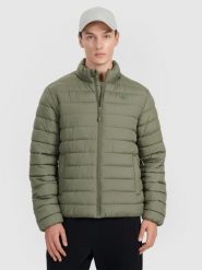 4F Kurtka puchowa z wypełnieniem syntetycznym męska - khaki M. Brązowe kurtki męskie 4f, m, bez wzorów, z dzianiny, eleganckie, bez ramiączek, bez kaptura. Za 279.99 zł.