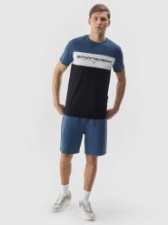4F Spodenki dresowe męskie - niebieskie M. Niebieskie szorty męskie 4f, bez wzorów, z bawełny, sportowe. Za 99.99 zł.
