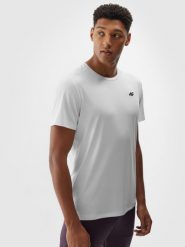 4F Koszulka treningowa szybkoschnąca męska - biała L. Białe t-shirty sportowe męskie 4f, l, bez wzorów, z dzianiny, klasyczne, bez ramiączek. Za 79.99 zł.