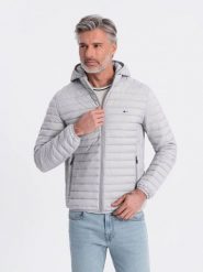 Kurtka męska pikowana pakowana w worek - szara V2 - Rozmiar: XL. Szare kurtki męskie Ombre Clothing, m, bez wzorów, z materiału, bez ramiączek. W wyprzedaży za 217.49 zł.