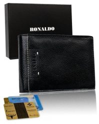 Portfel męski skórzany Ronaldo N992-TP-RON BLACK. Czarne portfele męskie RONALDO, bez wzorów. Za 44.00 zł.
