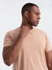 Klasyczny T-shirt męski bawełniany BASIC - cielisty V9 - Rozmiar: XL. Brązowe t-shirty męskie Ombre Clothing, m, bez wzorów, z bawełny, bez kołnierzyka, bez ramiączek. W wyprzedaży za 24.99 zł.