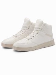 Męskie buty sneakersy z wysoką cholewką – białe V1 - Rozmiar: 45. Białe buty sportowe na co dzień męskie Ombre Clothing, l, bez wzorów, z materiału, eleganckie, bez ramiączek, bez kaptura, trekkingowe. W wyprzedaży za 187.49 zł.