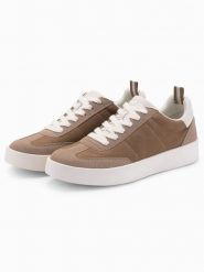 Oldschoolowe męskie sneakersy na grubej podeszwie – jasnobrązowe V1 OM-FOSL-0170 - 46. Brązowe buty sportowe na co dzień męskie Ombre Clothing, m, bez wzorów, z gumy, eleganckie, bez ramiączek, bez kaptura. Za 131.99 zł.