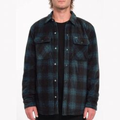 Koszula Volcom Bowered LS czarno-zielona. Zielone koszule męskie Volcom, bez wzorów, bez kołnierzyka, bez ramiączek. Za 465.26 zł.