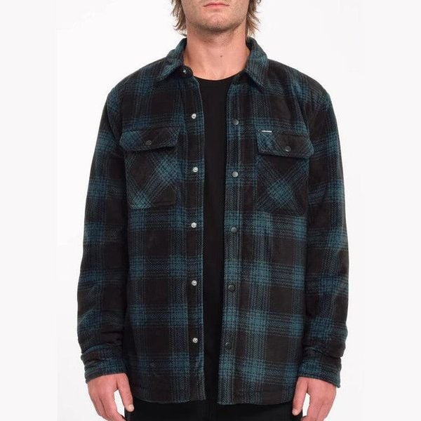 Koszula Volcom Bowered LS czarno-zielona. Zielone koszule męskie Volcom, bez wzorów, bez kołnierzyka, bez ramiączek. Za 465.26 zł.