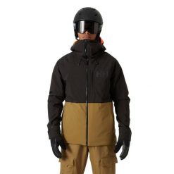 Kurtka narciarska Helly Hansen Powderface. Brązowe kurtki narciarskie i snowboardowe męskie Helly Hansen, na zimę, m, bez wzorów, bez kaptura, narciarskie, primaloft. W wyprzedaży za 1,066.00 zł.