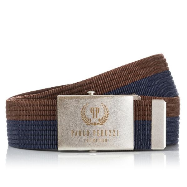 Pasek parciany PAOLO PERUZZI PW-02-115 CM granatowo-brązowy. Brązowe paski męskie Paolo Peruzzi, bez wzorów, z materiału. Za 34.00 zł.