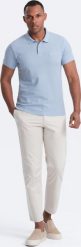 Ombre Jednokolorowa koszulka polo męska BASIC z dzianiny pique - niebieski denim V17 OM-POBS-0100 L. Niebieskie koszulki polo męskie Ombre, l, bez wzorów, z denimu, bez kołnierzyka, bez ramiączek. Za 79.99 zł.