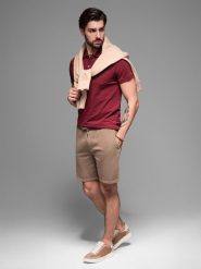 Krótkie spodenki męskie dresowe RELAXED FIT w stylu athleisure jasnobrązowe V2 OM-SRWS-0122 M. Brązowe szorty sportowe męskie Ombre, bez wzorów, z dresówki, sportowe. Za 121.01 zł.