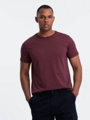 Klasyczny T-shirt męski bawełniany BASIC - bordowy V10 - Rozmiar: L. Czerwone t-shirty męskie Ombre Clothing, l, bez wzorów, z bawełny, bez kołnierzyka, bez ramiączek. W wyprzedaży za 24.99 zł.