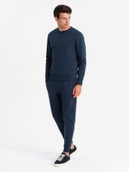 Komplet dresowy bawełniany męski BASIC bluza nierozpinana + joggery – granatowy V1 - Rozmiar: XL. Niebieskie bluzy nierozpinane męskie Ombre Clothing, m, bez wzorów, z bawełny, bez ramiączek, bez kaptura. Za 269.99 zł.