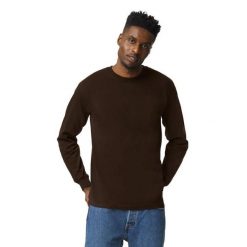 Ultra Bawełniana Koszulka Z Długim Rękawem Unisex Dla Dorosłych. Brązowe koszulki męskie z długim rękawem GILDAN, xl, bez wzorów, z bawełny, sportowe, bez kołnierzyka, bez ramiączek. Za 107.99 zł.