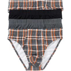 Slipy (4 pary) bonprix szary + czarny + pomarańczowy z nadrukiem. Slipki męskie marki bonprix. Za 51.96 zł.