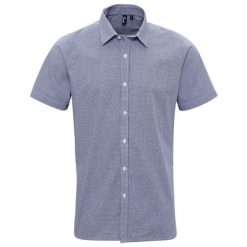 Męska Bawełniana Koszula Z Krótkim Rękawem W Kratkę Micro Gingham. Białe koszule męskie PREMIER, m, bez wzorów, z bawełny, bez kołnierzyka, bez ramiączek. Za 112.99 zł.