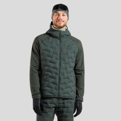 Kurtka Odlo Mid layer hoody full zip ZEROWEIGHT INSULATOR. Zielone kurtki męskie Odlo, na zimę, bez wzorów, sportowe, bez ramiączek, bez kaptura. Za 899.99 zł.