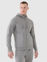 4F Bluza treningowa szybkoschnąca męska - szara M. Szare bluzy rozpinane męskie 4f, m, bez wzorów, z dzianiny, sportowe, bez ramiączek, z kapturem. Za 199.99 zł.