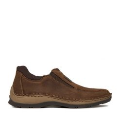 Półbuty Rieker. Brązowe codzienne półbuty męskie Rieker, bez wzorów, bez obcasa, bez zapięcia. Za 399.99 zł.