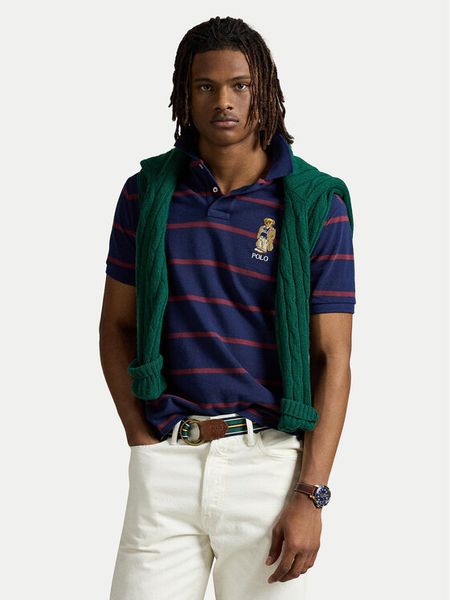 Polo Ralph Lauren Polo 710971839001 Granatowy Custom Slim Fit. Niebieskie koszulki polo męskie Polo Ralph Lauren, m, bez wzorów, z bawełny, bez kołnierzyka, bez ramiączek. Za 669.99 zł.