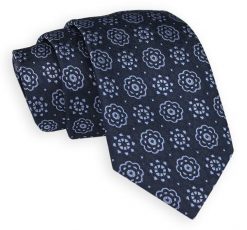 Granatowo-Niebieski Elegancki Krawat -Angelo di Monti- 7 cm, Męski, w Kwiatki, Wzór Florystyczny. Niebieskie krawaty i muchy męskie Angelo di Monti, bez wzorów, eleganckie. Za 45.00 zł.