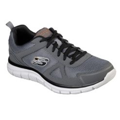 Skechers Track-Scloric, męskie buty treningowe, Szare. Czarne buty treningowe męskie Skechers, bez wzorów, z tkaniny, bez zapięcia, na fitness i siłownię. Za 259.99 zł.