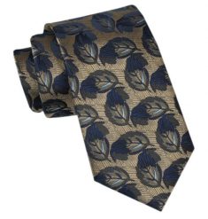 Modny Męski Krawat - Alties - Liście na Ciemnozłotym Tle. Żółte krawaty i muchy męskie Alties, bez wzorów, z tkaniny, eleganckie. Za 49.00 zł.