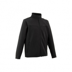 Kurtka Softshell trekkingowa Trek 100 WindWarm męska. Czarne kurtki męskie marki QUECHUA, z elastanu. Za 99.99 zł.