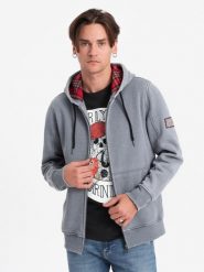 Washowana bluza męska rozpinana z kapturem - jasnoniebieska V3 - Rozmiar: S. Niebieskie bluzy z kapturem męskie Ombre Clothing, m, z aplikacjami, z bawełny, z kapturem. W wyprzedaży za 69.99 zł.