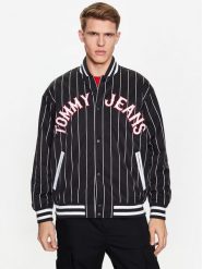 Tommy Jeans Kurtka bomber Pinstripe DM0DM15917 Czarny Relaxed Fit. Czarne kurtki męskie Tommy Jeans, l, bez wzorów, z jeansu, bez ramiączek, bez kaptura. Za 689.99 zł.