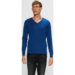 Tom Tailor Denim - Sweter. Niebieskie swetry męskie Tom Tailor Denim, z bawełny, z okrągłym kołnierzem, z krótkim rękawem. W wyprzedaży za 89.90 zł.