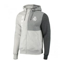 Modna bluza z kapturem Realu Madryt - S. Szare bluzy nierozpinane męskie Real Madrid, s, bez wzorów, sportowe, bez ramiączek, z kapturem. Za 288.83 zł.