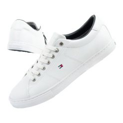 Buty sportowe męskie trampki Tommy Hilfiger Essential skóra. Białe trampki męskie Tommy Hilfiger, bez wzorów, z materiału, sportowe, bez zapięcia. Za 316.29 zł.
