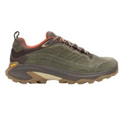 Buty trekkingowe męskie Merrell Moab Speed 2 Leather Wp. Zielone buty trekkingowe męskie Merrell, bez wzorów, z materiału, sportowe, bez obcasa, bez zapięcia. Za 855.00 zł.