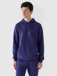 4F Bluza dresowa nierozpinana z kapturem męska - granatowa XL. Niebieskie bluzy nierozpinane męskie 4f, m, bez wzorów, z bawełny, sportowe, bez ramiączek, z kapturem. W wyprzedaży za 119.99 zł.