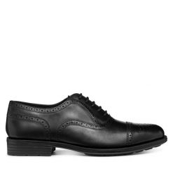 Półbuty Geox. Czarne eleganckie półbuty męskie Geox, wizytowe, bez obcasa, bez zapięcia. Za 469.99 zł.