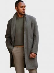 Jednorzędowy płaszcz męski bez podszewki – szarozielony V6 - Rozmiar: M. Szare płaszcze męskie Ombre Clothing, m, bez wzorów, z materiału, eleganckie, bez kaptura. W wyprzedaży za 359.99 zł.