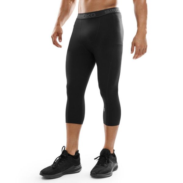 Męskie treningowe legginsy rybaczki Fitness Siroko Enlli. Czarne legginsy męskie SIROKO, m, bez wzorów, z materiału, na fitness i siłownię. W wyprzedaży za 84.00 zł.