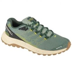Buty do biegania męskie Merrell Fly Strike. Zielone buty do biegania męskie Merrell, bez wzorów, z gumy, bez zapięcia, do biegania. Za 407.00 zł.