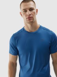4F Koszulka treningowa regular szybkoschnąca męska - niebieska L. Niebieskie t-shirty męskie 4f, l, bez wzorów, z dzianiny, bez kołnierzyka, bez ramiączek. Za 39.99 zł.