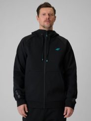 4F Bluza dresowa regular z kapturem męska - czarna L. Czarne bluzy rozpinane męskie 4f, l, bez wzorów, z bawełny, bez ramiączek, z kapturem. Za 199.99 zł.