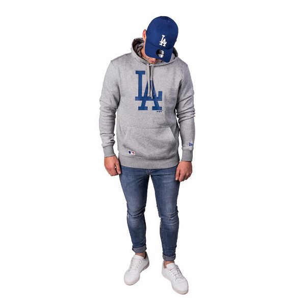 Bluza z kapturem Los Angeles Dodgers. Niebieskie bluzy nierozpinane męskie New Era, m, bez wzorów, eleganckie, bez ramiączek, z kapturem. W wyprzedaży za 252.35 zł.
