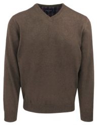 Męski, Bawełniany Sweter w Serek (V-neck) - Adriano Guinari - Brązowy. Brązowe kardigany męskie Adriano Guinari, l, bez wzorów, z bawełny, bez ramiączek. Za 169.00 zł.