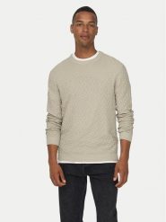 Only & Sons Sweter 22026559 Beżowy Regular Fit. Brązowe kardigany męskie Only & Sons, bez wzorów, z bawełny, bez kołnierzyka, bez ramiączek. Za 159.99 zł.