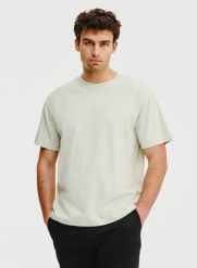 PAKO LORENTE – Oliwkowy t-shirt oversize. Zielone t-shirty męskie Pako Lorente, xl, bez wzorów, z bawełny, bez kołnierzyka, bez ramiączek. Za 69.99 zł.