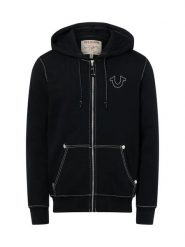 True Religion Bluza męska z kapturem - Big T Mężczyźni czarny jednolity, L. Czarne bluzy nierozpinane męskie True Religion, l, bez wzorów, bez ramiączek, z kapturem. Za 749.95 zł.