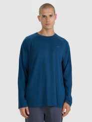 4F Longsleeve oversize gładki męski - granatowy L. Niebieskie t-shirty sportowe męskie 4f, l, bez wzorów, z bawełny, eleganckie, bez ramiączek. Za 79.99 zł.