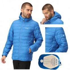 Kurtka turystyczna dla mężczyzn Hooded Hillpack z kapturem. Niebieskie kurtki męskie Regatta, m, bez wzorów, z poliamidu, sportowe, bez ramiączek, z kapturem. Za 238.70 zł.