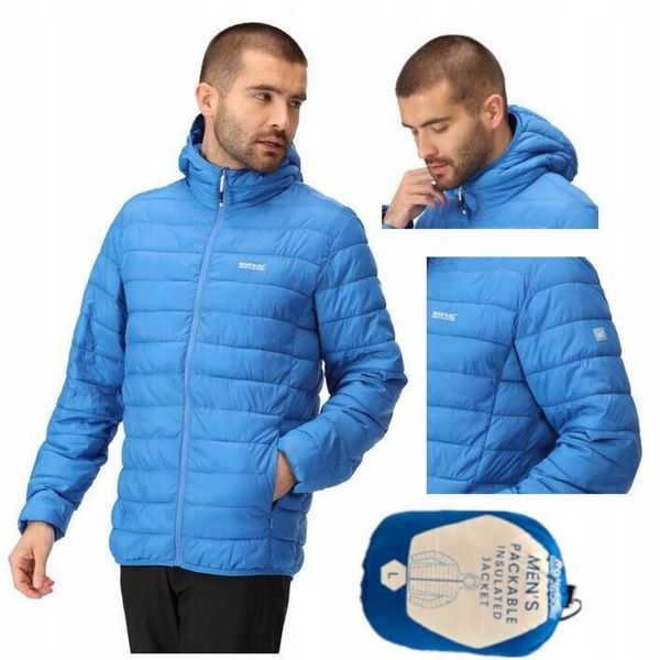 Kurtka turystyczna dla mężczyzn Hooded Hillpack z kapturem. Niebieskie kurtki męskie Regatta, m, bez wzorów, z poliamidu, sportowe, bez ramiączek, z kapturem. Za 238.70 zł.